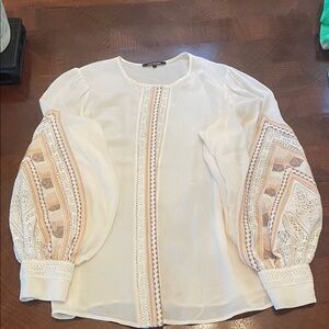 Kobi Halperin Cream Blouse with Embroidered Sleeves